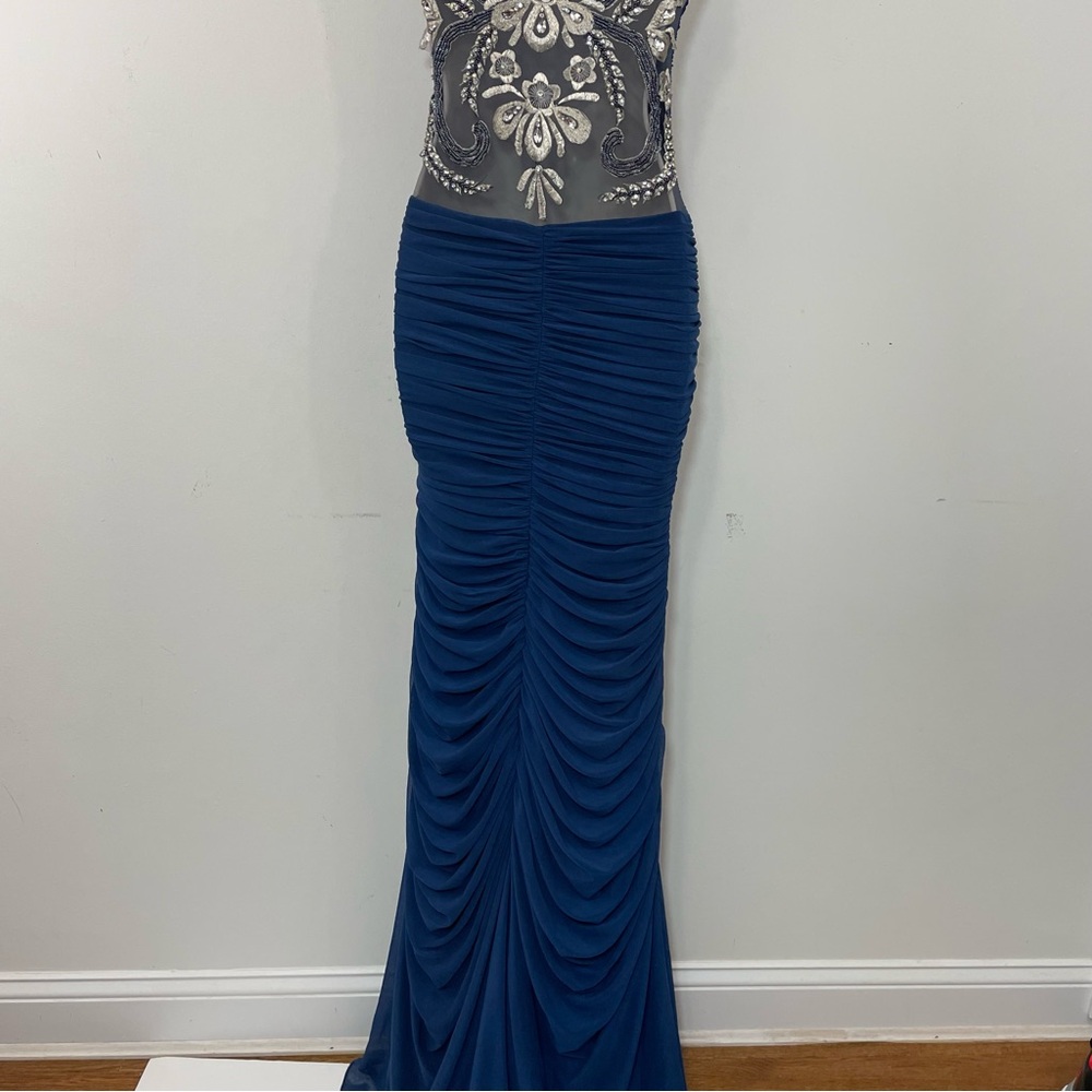 Jovani Ruched Evening gown Dress Embroidered Rhinestons size 00 pageant Blue - Picture 7 of 13